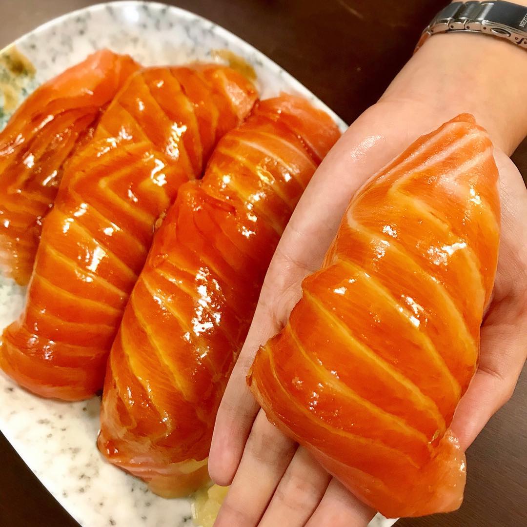 huge salmon sashimi